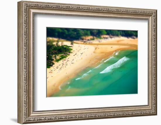 Tropical Sandy Beach Landscape from High View Point Tilt Shift Effect. Beautiful Turquoise Ocean An-Perfect Lazybones-Framed Photographic Print