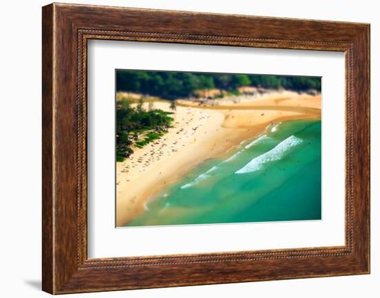 Tropical Sandy Beach Landscape from High View Point Tilt Shift Effect. Beautiful Turquoise Ocean An-Perfect Lazybones-Framed Photographic Print