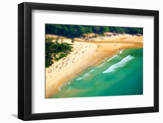 Tropical Sandy Beach Landscape from High View Point Tilt Shift Effect. Beautiful Turquoise Ocean An-Perfect Lazybones-Framed Photographic Print
