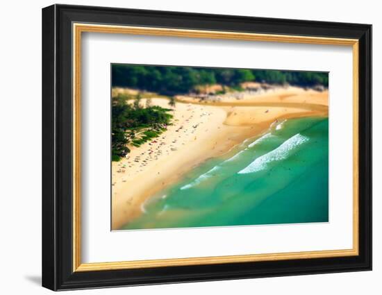 Tropical Sandy Beach Landscape from High View Point Tilt Shift Effect. Beautiful Turquoise Ocean An-Perfect Lazybones-Framed Photographic Print