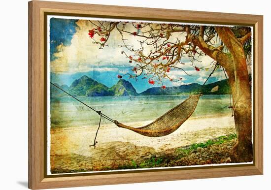 Tropical Scene- Artwork In Painting Style-Maugli-l-Framed Stretched Canvas