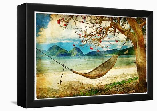 Tropical Scene- Artwork In Painting Style-Maugli-l-Framed Stretched Canvas