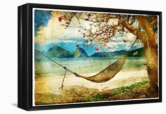 Tropical Scene- Artwork In Painting Style-Maugli-l-Framed Stretched Canvas