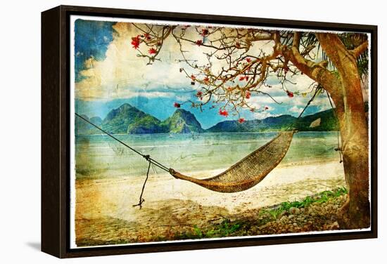 Tropical Scene- Artwork In Painting Style-Maugli-l-Framed Stretched Canvas