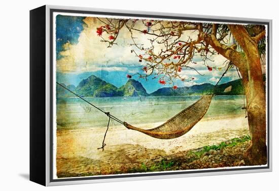 Tropical Scene- Artwork In Painting Style-Maugli-l-Framed Stretched Canvas