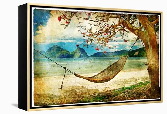 Tropical Scene- Artwork In Painting Style-Maugli-l-Framed Stretched Canvas