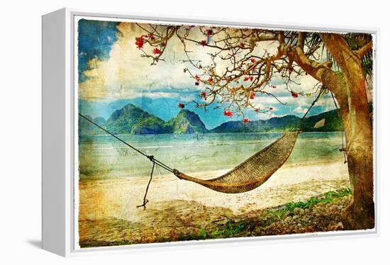 Tropical Scene- Artwork In Painting Style-Maugli-l-Framed Stretched Canvas