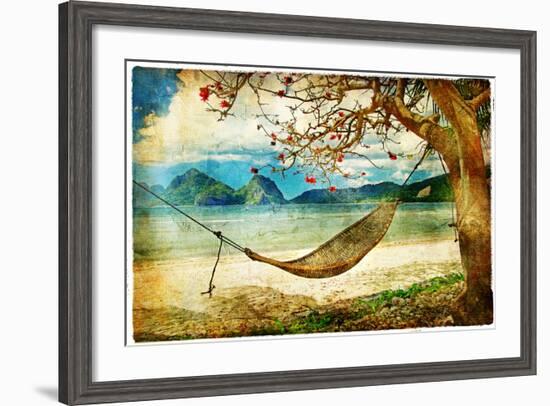 Tropical Scene- Artwork In Painting Style-Maugli-l-Framed Art Print