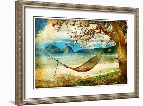 Tropical Scene- Artwork In Painting Style-Maugli-l-Framed Art Print