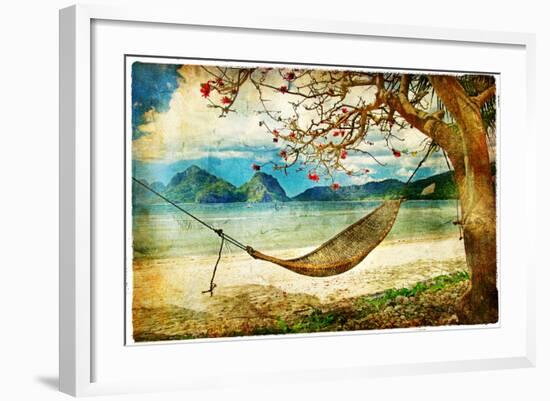 Tropical Scene- Artwork In Painting Style-Maugli-l-Framed Art Print