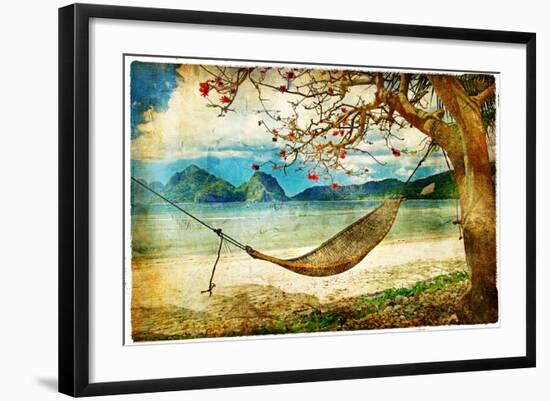 Tropical Scene- Artwork In Painting Style-Maugli-l-Framed Art Print