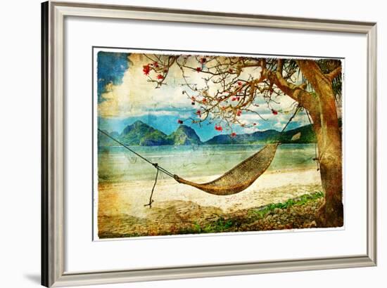 Tropical Scene- Artwork In Painting Style-Maugli-l-Framed Art Print