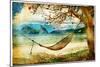 Tropical Scene- Artwork In Painting Style-Maugli-l-Mounted Art Print