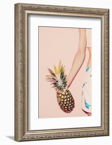 Tropical Summer. Fashion Girl with Pineapple. Vanilla Style Colors-Evgeniya Porechenskaya-Framed Photographic Print