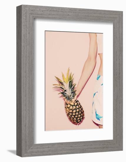 Tropical Summer. Fashion Girl with Pineapple. Vanilla Style Colors-Evgeniya Porechenskaya-Framed Photographic Print