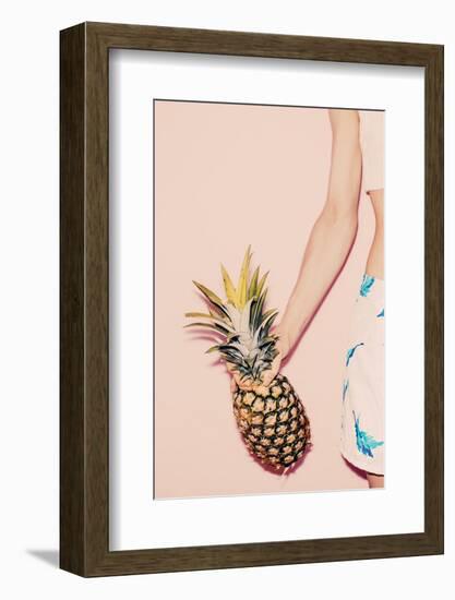 Tropical Summer. Fashion Girl with Pineapple. Vanilla Style Colors-Evgeniya Porechenskaya-Framed Photographic Print