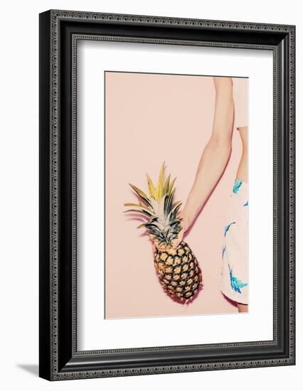 Tropical Summer. Fashion Girl with Pineapple. Vanilla Style Colors-Evgeniya Porechenskaya-Framed Photographic Print