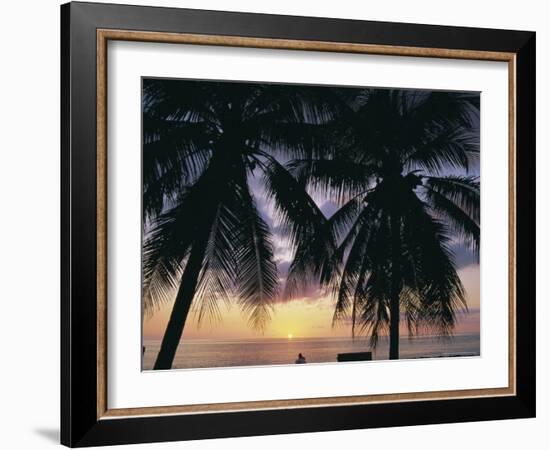 Tropical Sunset Framed by Palm Trees, Cayman Islands, West Indies, Central America-Ruth Tomlinson-Framed Photographic Print