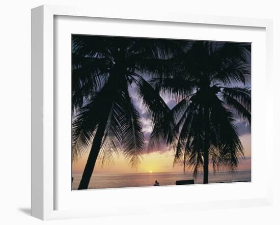 Tropical Sunset Framed by Palm Trees, Cayman Islands, West Indies, Central America-Ruth Tomlinson-Framed Photographic Print