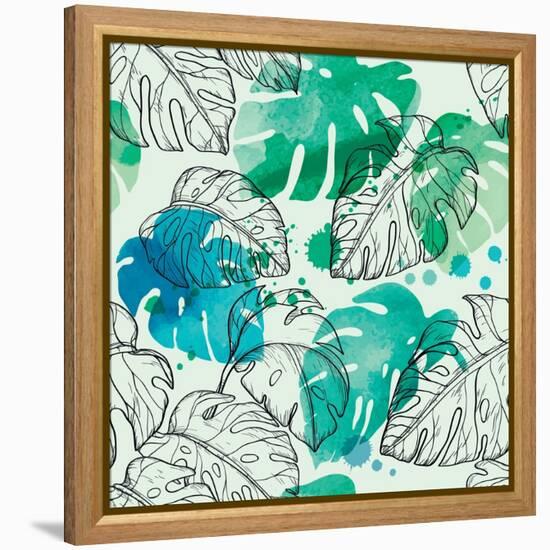 Tropical Watercolor Leaf Pattern-Mirifada-Framed Stretched Canvas