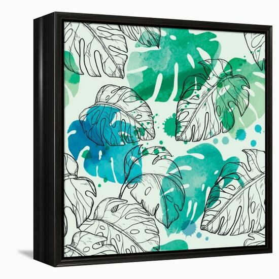 Tropical Watercolor Leaf Pattern-Mirifada-Framed Stretched Canvas