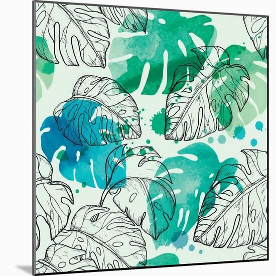 Tropical Watercolor Leaf Pattern-Mirifada-Mounted Art Print