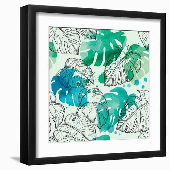 Tropical Watercolor Leaf Pattern-Mirifada-Framed Art Print