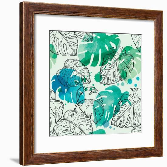 Tropical Watercolor Leaf Pattern-Mirifada-Framed Premium Giclee Print