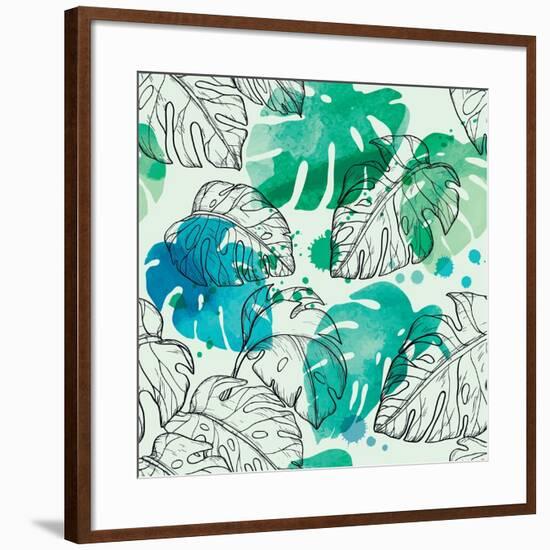 Tropical Watercolor Leaf Pattern-Mirifada-Framed Art Print