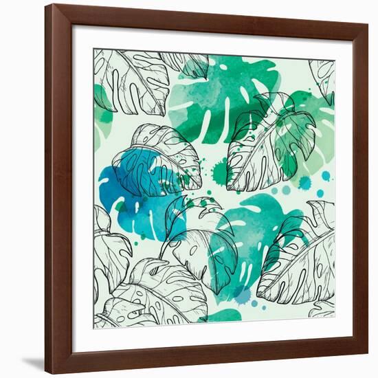 Tropical Watercolor Leaf Pattern-Mirifada-Framed Art Print