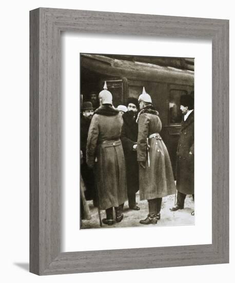 Trotsky and Russian delegates welcomed by German officers, Brest-Litovsk, Russia, 1917-Unknown-Framed Photographic Print