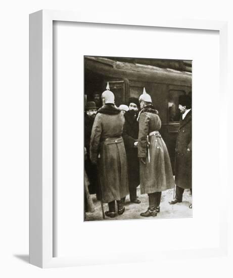 Trotsky and Russian delegates welcomed by German officers, Brest-Litovsk, Russia, 1917-Unknown-Framed Photographic Print