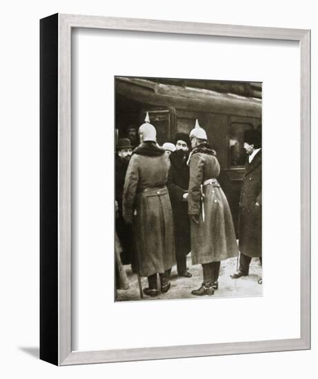 Trotsky and Russian delegates welcomed by German officers, Brest-Litovsk, Russia, 1917-Unknown-Framed Photographic Print