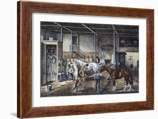 Trotting Cracks' at Home a Model Stable-Currier & Ives-Framed Giclee Print