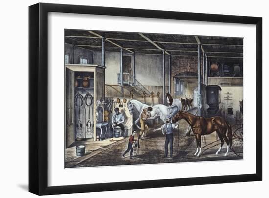 Trotting Cracks' at Home a Model Stable-Currier & Ives-Framed Giclee Print