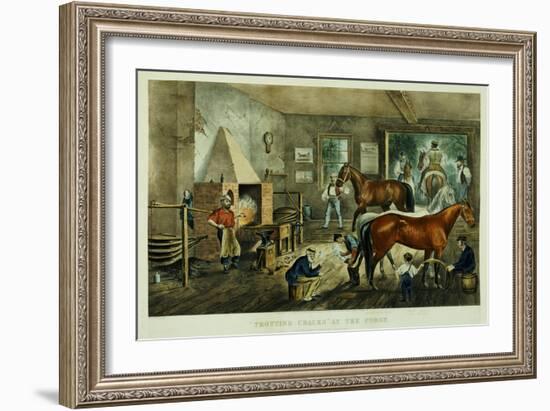 Trotting Cracks' at the Forge, 1869, Currier and Ives, Publishers-Mary Cassatt-Framed Giclee Print