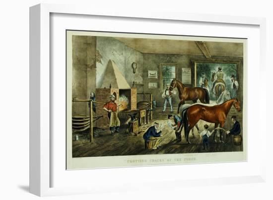 Trotting Cracks' at the Forge, 1869, Currier and Ives, Publishers-Mary Cassatt-Framed Giclee Print