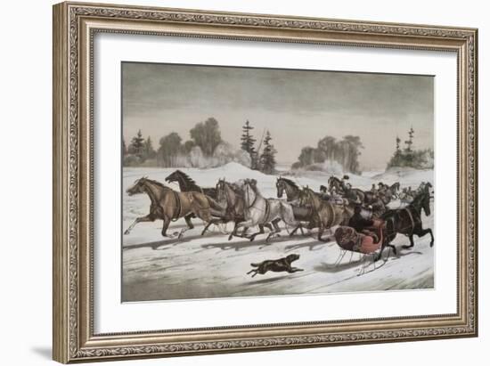 Trotting Cracks in the Snow-Currier & Ives-Framed Giclee Print