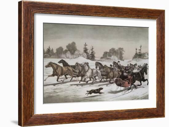 Trotting Cracks in the Snow-Currier & Ives-Framed Giclee Print