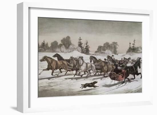 Trotting Cracks in the Snow-Currier & Ives-Framed Giclee Print