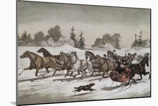 Trotting Cracks in the Snow-Currier & Ives-Mounted Giclee Print