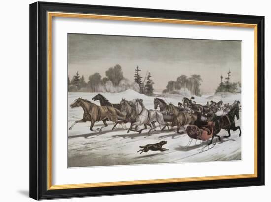 Trotting Cracks in the Snow-Currier & Ives-Framed Giclee Print