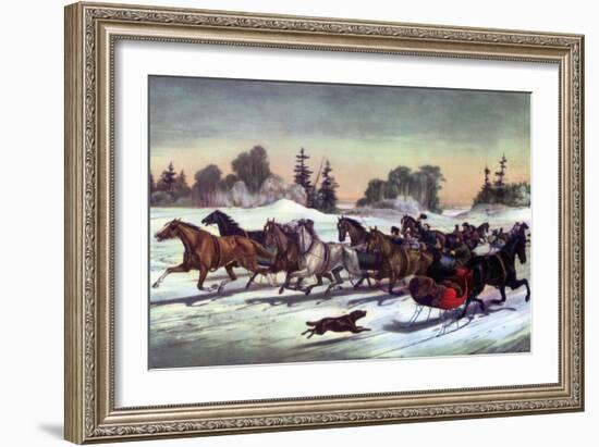 Trotting Cracks on the Snow, 1858-Currier & Ives-Framed Giclee Print