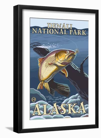 Trout Fishing Cross-Section, Denali National Park, Alaska-Lantern Press-Framed Art Print