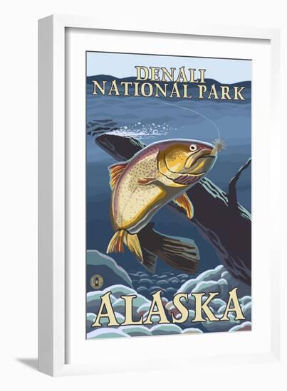 Trout Fishing Cross-Section, Denali National Park, Alaska-Lantern Press-Framed Art Print