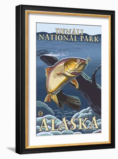 Trout Fishing Cross-Section, Denali National Park, Alaska-Lantern Press-Framed Art Print