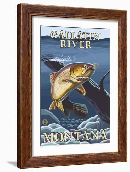 Trout Fishing Cross-Section, Gallatin River, Montana-Lantern Press-Framed Art Print