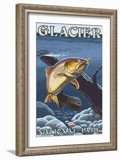 Trout Fishing Cross-Section, Glacier National Park, Montana-Lantern Press-Framed Art Print