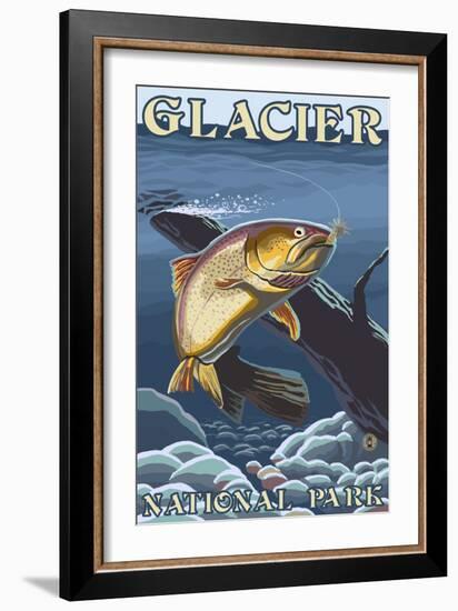 Trout Fishing Cross-Section, Glacier National Park, Montana-Lantern Press-Framed Art Print