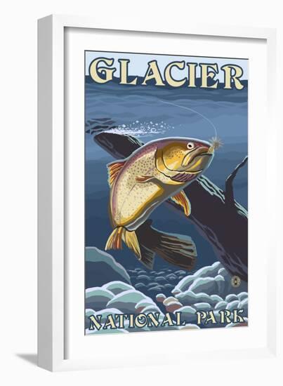 Trout Fishing Cross-Section, Glacier National Park, Montana-Lantern Press-Framed Art Print